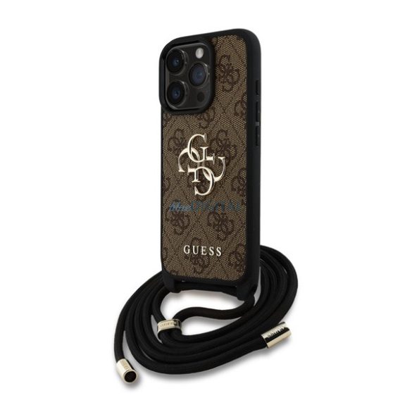 GUESS PU 4G METAL LOGO CROSSBODY STRAP műanyag telefonvédő (ütésállóság, bőr hatású hátla + vállpánt) BARNA Apple iPhone 15 Pro