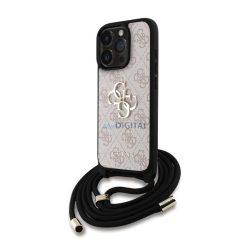   GUESS PU 4G METAL LOGO CROSSBODY STRAP műanyag telefonvédő (ütésállóság, bőr hatású hátla + vállpánt) RÓZSASZÍN Apple iPhone 16 Pro