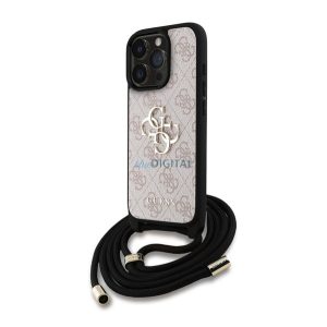 GUESS PU 4G METAL LOGO CROSSBODY STRAP műanyag telefonvédő (ütésállóság, bőr hatású hátla + vállpánt) RÓZSASZÍN Apple iPhone 16 Pro