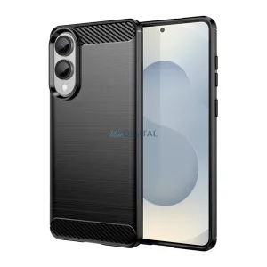 Szilikon telefonvédő (ütésállóság, légpárnás sarok, szálcsiszolt, karbon minta) FEKETE Samsung Galaxy S25 Edge (SM-S937)