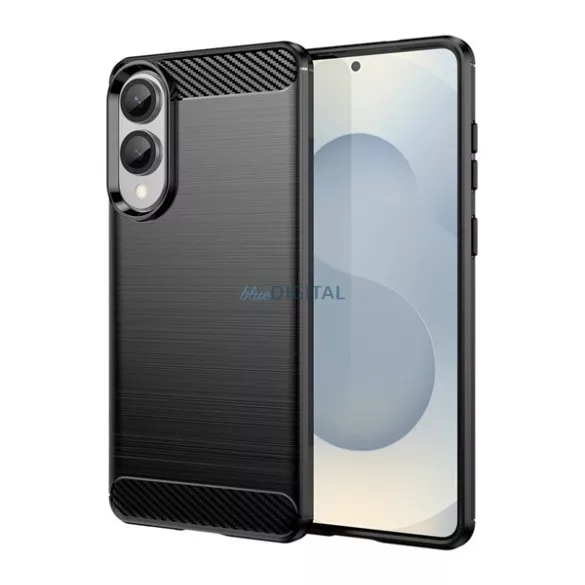Szilikon telefonvédő (ütésállóság, légpárnás sarok, szálcsiszolt, karbon minta) FEKETE Samsung Galaxy S25 Edge (SM-S937)
