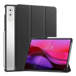   Tok álló, bőr hatású (aktív FLIP, oldalra nyíló, TRIFOLD, asztali tartó) FEKETE Lenovo Yoga Tab Plus (TB520FU)