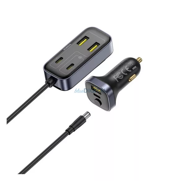 BASEUS BACKSEATPAL L1 autós töltő 3 USB+3 Type-C aljzat (110W, gyorstöltő, GaN, 150cm) FEKETE