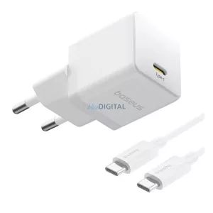 BASEUS PALM 1C hálózati töltő Type-C aljzat (20W, PD gyorstöltő 3.0 + Type-C kábel) FEHÉR