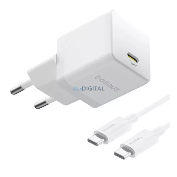 BASEUS PALM 1C hálózati töltő Type-C aljzat (20W, PD gyorstöltő 3.0 + Type-C kábel) FEHÉR