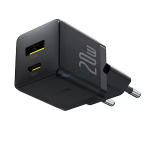 BASEUS PALM hálózati töltő USB+Type-C aljzat (20W, PD gyorstöltő 3.0) FEKETE