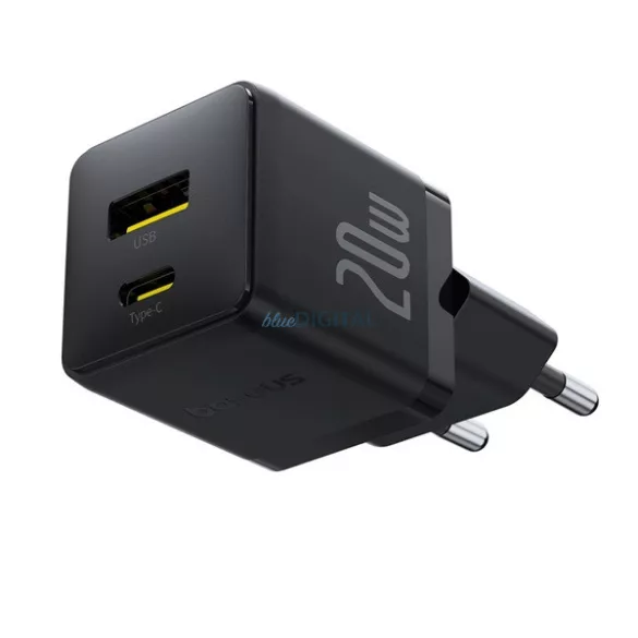 BASEUS PALM hálózati töltő USB+Type-C aljzat (20W, PD gyorstöltő 3.0) FEKETE