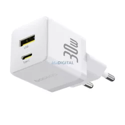   BASEUS PALM hálózati töltő USB+Type-C aljzat (30W, PD gyorstöltő 3.0) FEHÉR