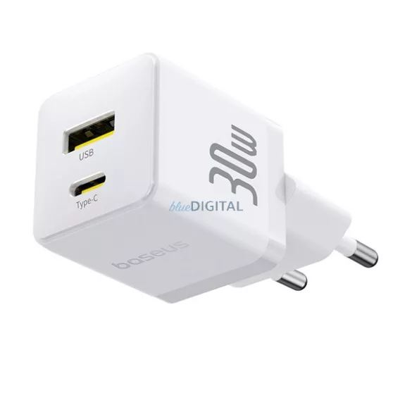 BASEUS PALM hálózati töltő USB+Type-C aljzat (30W, PD gyorstöltő 3.0) FEHÉR