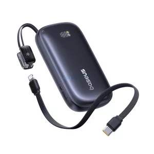 BASEUS vésztöltő Type-C+lightning+USB aljzat (10000mAh, 22.5W, PD gyorstöltő, LED kijelző + Type-C kábel) FEKETE