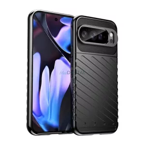 Szilikon telefonvédő (ütésállóság, csíkos, dombor minta) FEKETE Google Pixel 10 Pro XL
