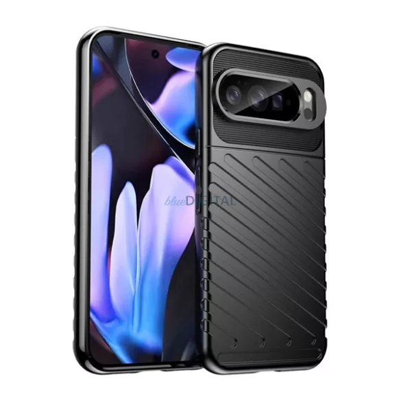 Szilikon telefonvédő (ütésállóság, csíkos, dombor minta) FEKETE Google Pixel 10 Pro XL