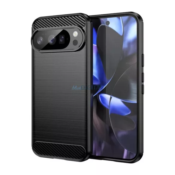Szilikon telefonvédő (ütésállóság, légpárnás sarok, szálcsiszolt, karbon minta) FEKETE Google Pixel 10