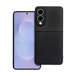Szilikon telefonvédő (ütésállóság, mágneses, bőr hatású hátlap, csíkos) FEKETE Samsung Galaxy S25 Edge (SM-S937)