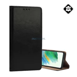   Tok álló, valódi bőr (FLIP, oldalra nyíló, asztali tartó) FEKETE Samsung Galaxy S25 Edge (SM-S937)