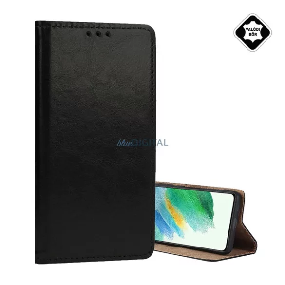 Tok álló, valódi bőr (FLIP, oldalra nyíló, asztali tartó) FEKETE Samsung Galaxy S25 Edge (SM-S937)