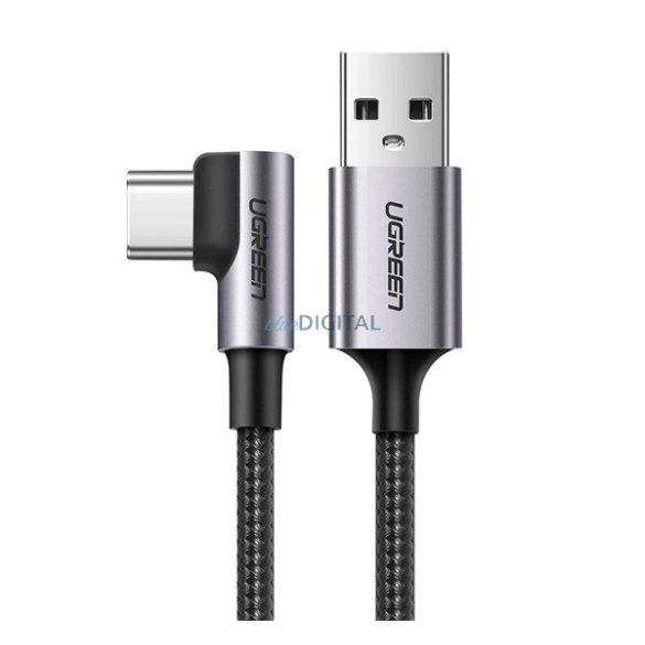 UGREEN US284 adatkábel (USB - Type-C, 15W, gyorstöltő 3.0, 300cm, 90 fokos, cipőfűző) FEKETE