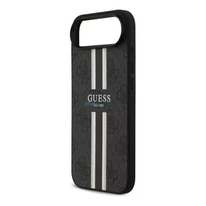 GUESS 4G PRINTED STRIPES szilikon telefonvédő (ütésállóság, bőr hatású hátlap, MagSafe) FEKETE Apple iPhone 17 Air