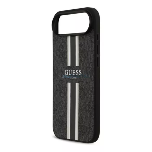 GUESS 4G PRINTED STRIPES szilikon telefonvédő (ütésállóság, bőr hatású hátlap, MagSafe) FEKETE Apple iPhone 17 Air