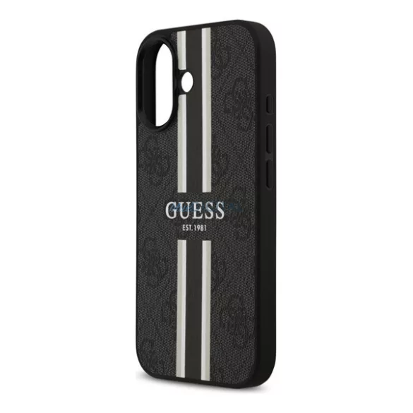 GUESS 4G PRINTED STRIPES szilikon telefonvédő (ütésállóság, bőr hatású hátlap, MagSafe) FEKETE Apple iPhone 17