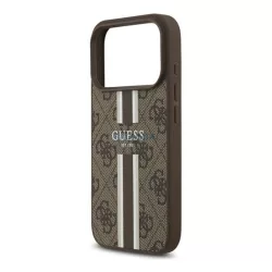   GUESS 4G PRINTED STRIPES szilikon telefonvédő (ütésállóság, bőr hatású hátlap, MagSafe) SÖTÉTBARNA Apple iPhone 17 Pro