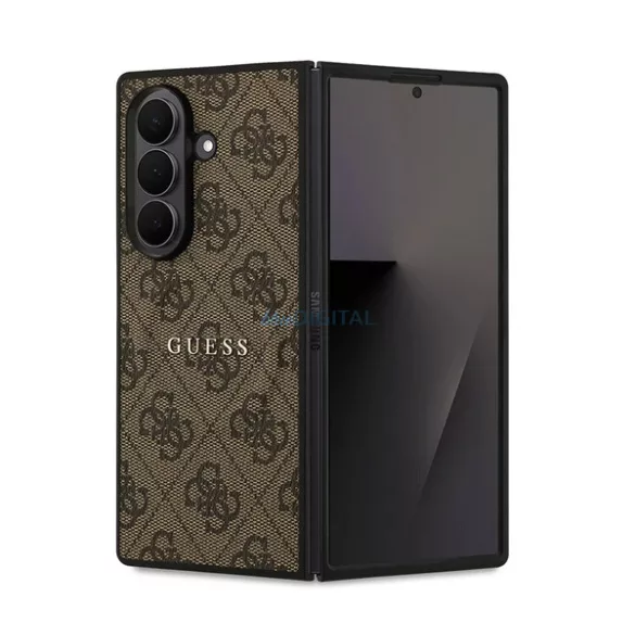 GUESS 4G RING CLASSIC LOGO szilikon telefonvédő (ütésállóság, textil hátlap, MagSafe) SÖTÉTBARNA Samsung Galaxy Z Fold7 (SM-F966)