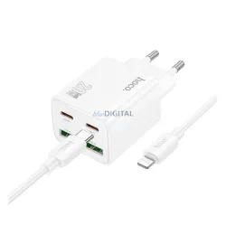   HOCO N55 hálózati töltő 2 USB+2 Type-C aljzat (20W, GaN, PD gyorstöltő 3.0 + lightning kábel) FEHÉR