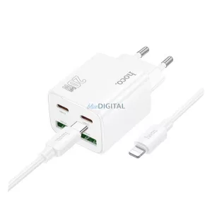 HOCO N55 hálózati töltő 2 USB+2 Type-C aljzat (20W, GaN, PD gyorstöltő 3.0 + lightning kábel) FEHÉR