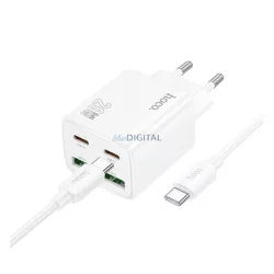   HOCO N55 hálózati töltő 2 USB+2 Type-C aljzat (20W, GaN, PD gyorstöltő 3.0 + Type-C kábel) FEHÉR
