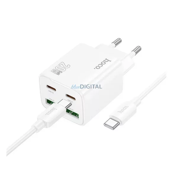 HOCO N55 hálózati töltő 2 USB+2 Type-C aljzat (20W, GaN, PD gyorstöltő 3.0 + Type-C kábel) FEHÉR