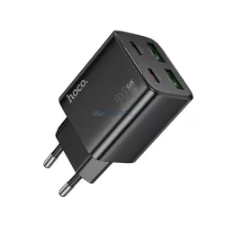   HOCO N55 hálózati töltő 2 USB+2 Type-C aljzat (20W, GaN, PD gyorstöltő 3.0) FEKETE