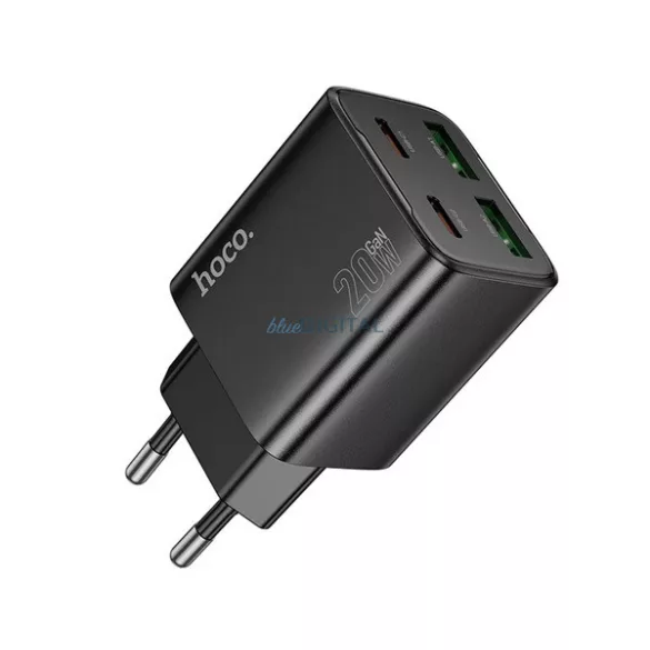 HOCO N55 hálózati töltő 2 USB+2 Type-C aljzat (20W, GaN, PD gyorstöltő 3.0) FEKETE