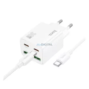 HOCO N56 hálózati töltő 2 USB+2 Type-C aljzat (30W, GaN, PD gyorstöltő 3.0 + Type-C kábel) FEHÉR