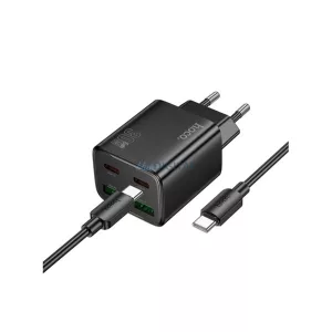 HOCO N56 hálózati töltő 2 USB+2 Type-C aljzat (30W, GaN, PD gyorstöltő 3.0 + Type-C kábel) FEKETE