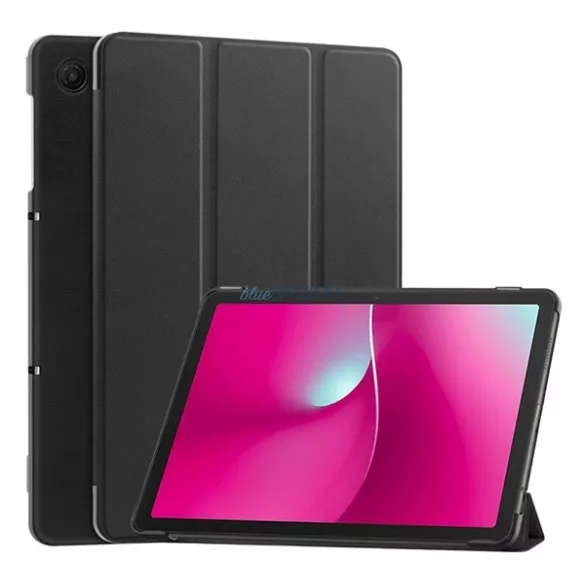 Tok álló, bőr hatású (aktív FLIP, oldalra nyíló, TRIFOLD, asztali tartó) FEKETE T Tablet 2 5G
