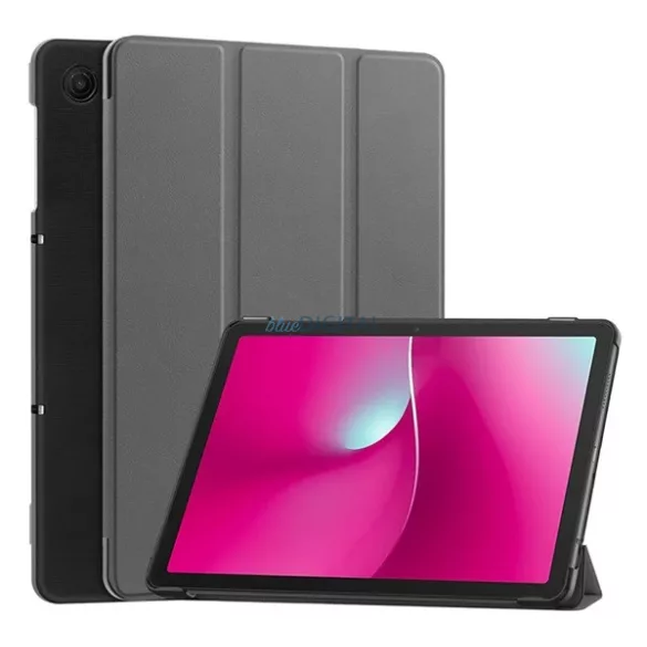 Tok álló, bőr hatású (aktív FLIP, oldalra nyíló, TRIFOLD, asztali tartó) SÖTÉTSZÜRKE T Tablet 2 5G