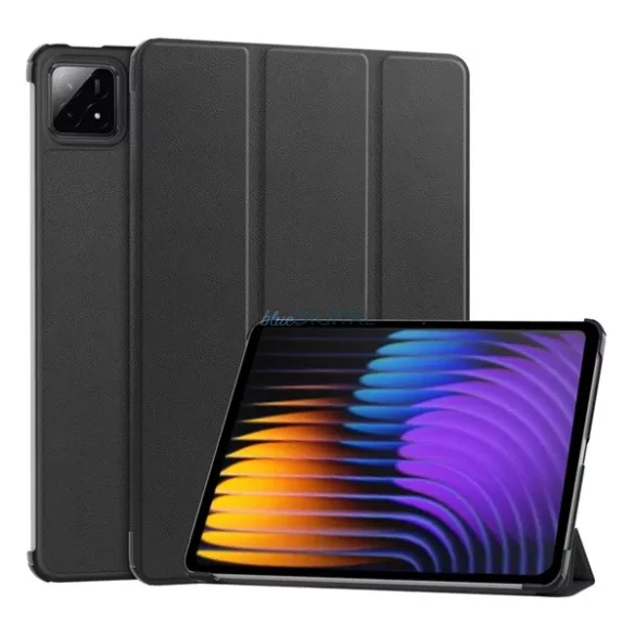 Tok álló, bőr hatású (aktív FLIP, oldalra nyíló, TRIFOLD, asztali tartó) FEKETE Xiaomi Pad 7 Pro, Pad 7