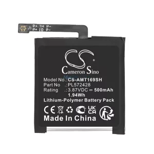 CAMERON SINO Li-Polymer akku (3.87V / 500mAh, Amazfit PL572428 kompatibilis) FEKETE Amazfit T-Rex 2
