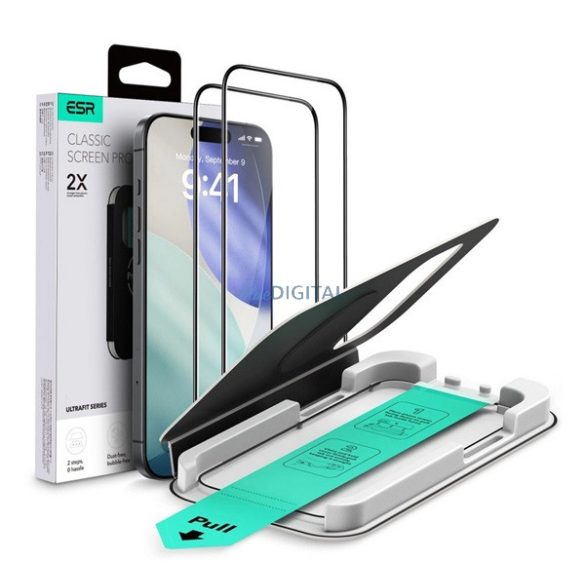ESR ULTRAFIT képernyővédő üveg 2db (2.5D, 9H + segédkeret) ÁTLÁTSZÓ Apple iPhone 17 Pro