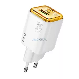 HOCO N34 hálózati töltő USB+Type-C aljzat (20W, PD gyorstöltő 3.0) FEHÉR