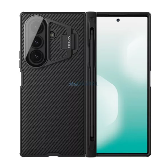 NILLKIN CAMSHIELD PROP szilikon telefonvédő (ütésállóság, átlátszó kameravédő, kitámasztó, csíkos, érintő ceruza) FEKETE Samsung Galaxy Z Fold7 (SM-F966)