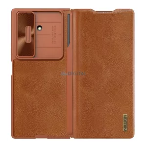 NILLKIN QIN PRO tok álló, bőr hatású (FLIP, oldalra nyíló, kártyazseb, kameravédő, érintő ceruza) BARNA Samsung Galaxy Z Fold7 (SM-F966)