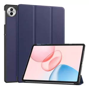 Tok álló, bőr hatású (aktív FLIP, oldalra nyíló, TRIFOLD, asztali tartó) SÖTÉTKÉK Honor Pad 10 5G