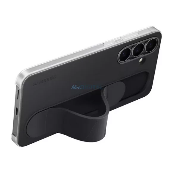 SAMSUNG szilikon telefonvédő (matt, beépített szíj, kitámasztó) FEKETE Samsung Galaxy S25 FE (SM-S731)