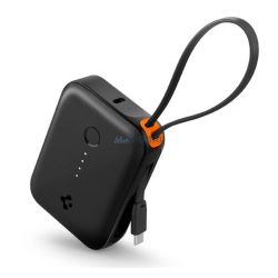   SPIGEN EA3010BT vésztöltő USB+Type-C aljzat (10000mAh, 30W, PD gyorstöltő, LED jelzés + fix Type-C kábel) FEKETE