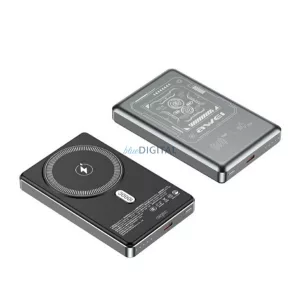 AWEI PA-31 vésztöltő Type-C aljzat (10000mAh, 15W, wireless, MagSafe, PD gyorstöltő 3.0) SÖTÉTSZÜRKE
