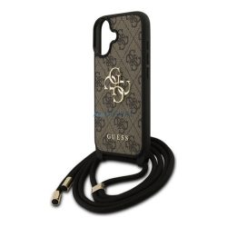   GUESS PU 4G METAL LOGO CROSSBODY STRAP műanyag telefonvédő (ütésállóság, bőr hatású hátlap + vállpánt) BARNA Apple iPhone 17