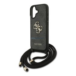   GUESS PU 4G METAL LOGO CROSSBODY STRAP műanyag telefonvédő (ütésállóság, bőr hatású hátlap + vállpánt) FEKETE Apple iPhone 17