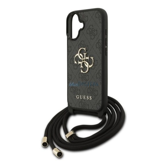 GUESS PU 4G METAL LOGO CROSSBODY STRAP műanyag telefonvédő (ütésállóság, bőr hatású hátlap + vállpánt) FEKETE Apple iPhone 17