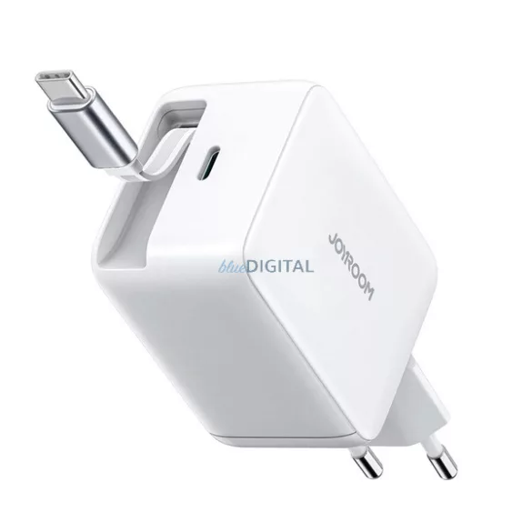 JOYROOM JR-TCL06 hálózati töltő Type-C aljzat (67W, GaN, gyorstöltő + fix Type-C kábel) FEHÉR